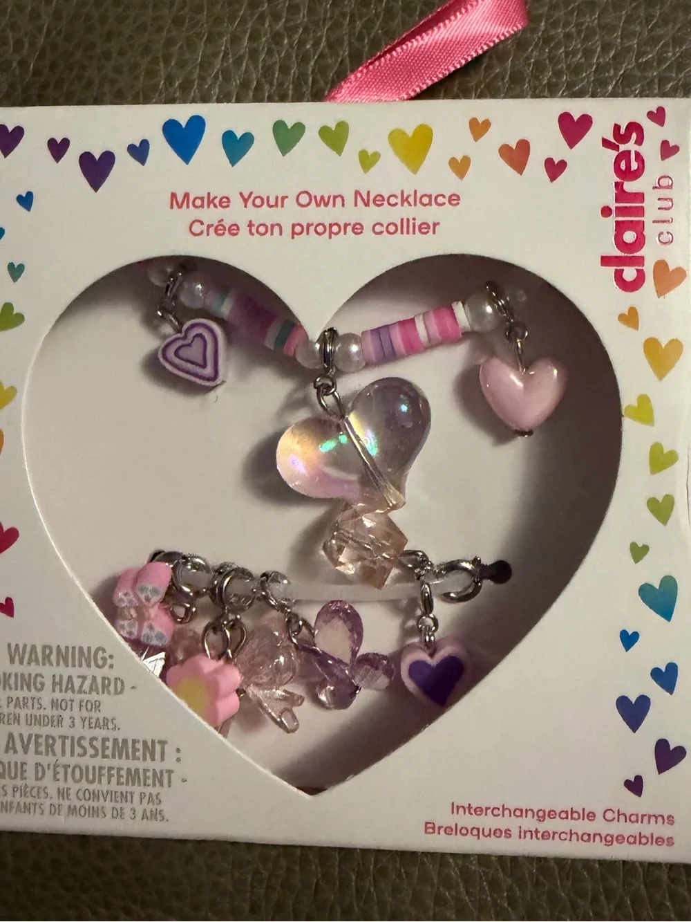 Claire's Pink and Purple Heart Charm Make-Your-Own Necklace Kit